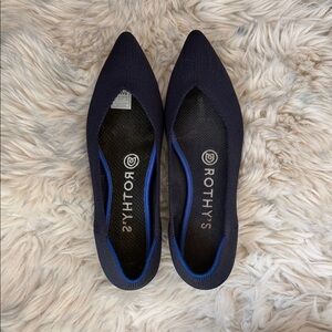 Rothy's Women's Pointed Ballet Flats in Navy with Blue Trim